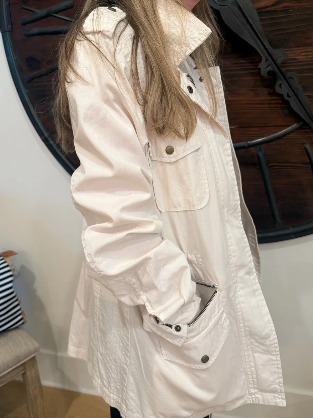 Velvet by Graham & Spencer Cream Utility Jacket with Zip & Snaps